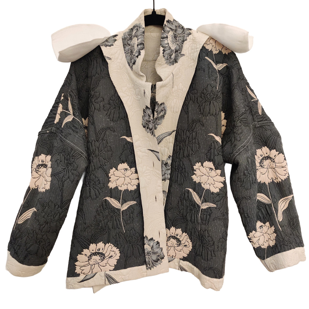 eskandar Floral Quilted Button Jacket Size OS Cream Refined Statement Designer - Picture 6 of 16